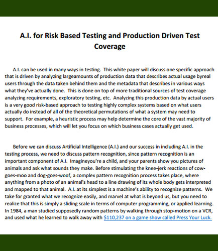 A.I. for Risk Based Testing and Production Driven Test Coverage